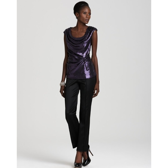 NWT!! Tadashi Shoji Ash Purple Sequin Sleeveless Elegant Shirt Top Peplum Back - Picture 2 of 11